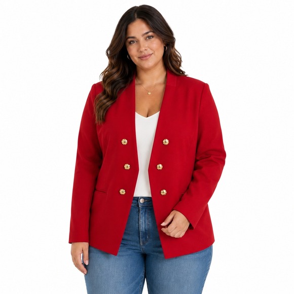 Calvin Klein Jackets & Blazers - Calvin Klein 18W Blazer Open Front Red Gold Button Career Classic Professional